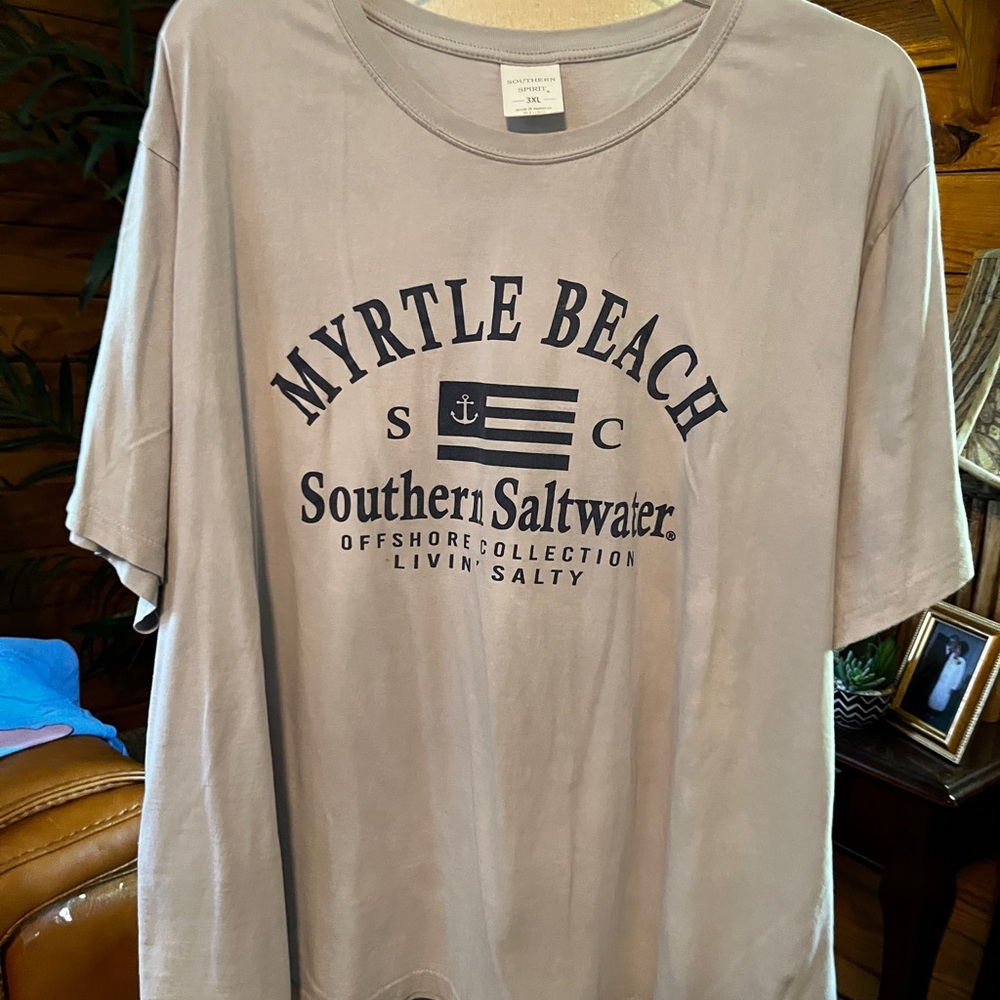 3x Southern Saltwater Myrtle Beach Short Sleeve Tee - Light Taupe